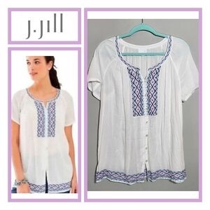 NWOT J. JILL Boho Top | Size M | Semi Sheer and Embroidered Detail